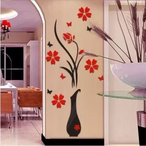 Generic Acrylic 3D Vase Plum Flower Wall Sticker