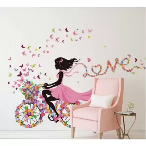Generic Cycle Girl Bird Fairy Flowers Sticker Wall Decor
