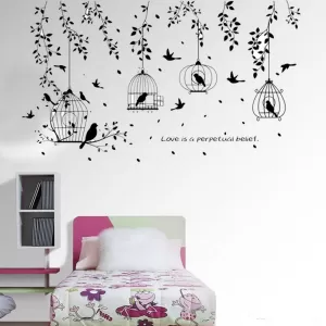 Generic Bird with Cage Sticker Black Butterfly Design