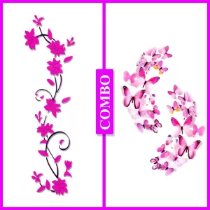Generic 24 Pcs 3D Butterfly Flower Vase Tree Sticker Combo