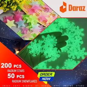 Generic Radium Glow in Dark Snowflakes & Stars Stickers