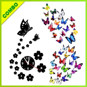 Generic Modern Combo 3D Butterfly Wall Clock Decor Set