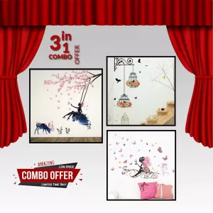 Combo Offer 11 Colorful Flower Birdcage Wall Sticker Decal