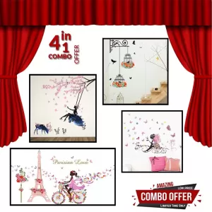 Generic Colorful Flower birdcage wall sticker decal Combo offer 14