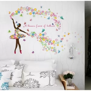 Dancing Fairy Flower Butterfly Bird Wall Sticker