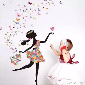 Freedom Butterfly Cycle Girl Bird Sticker Plants Decor