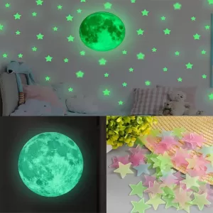 Generic Moon Stars 3D Glow Stickers 100 Pcs