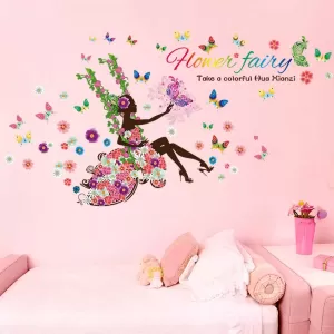 Honey Fairy Girl Flower Bird Wall Sticker Decor