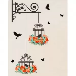 Mulit Birdcage Colorful Flower Wall Sticker Decals