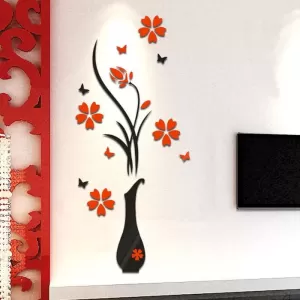 Relogio 3D DIY Wall Stickers - Red Plant Vase