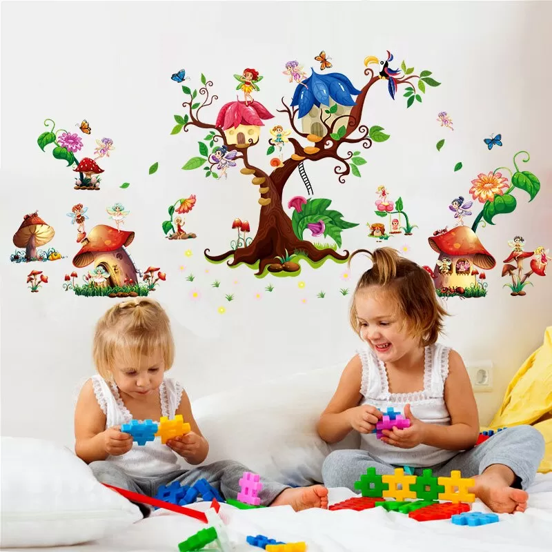 Tree House Wall Sticker Cartoon Animals Tree Bridge - image 3