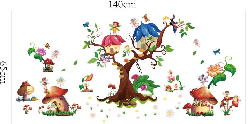Tree House Wall Sticker Cartoon Animals Tree Bridge - image 6