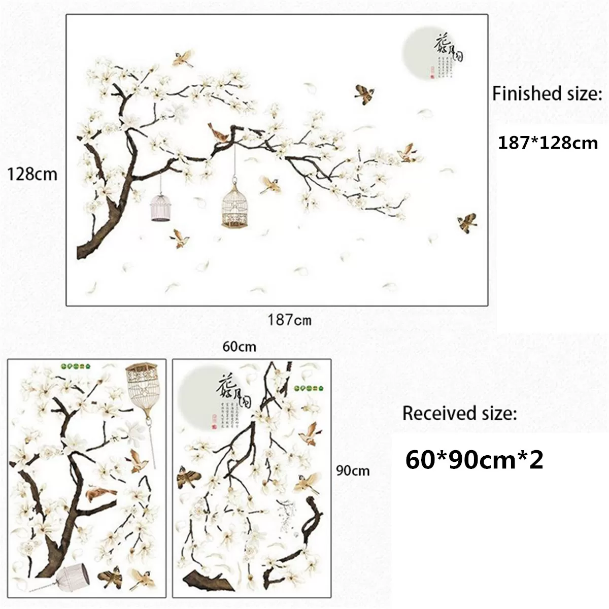 Generic Large Tree Wall Stickers Birds Flower Home Decor - image 2