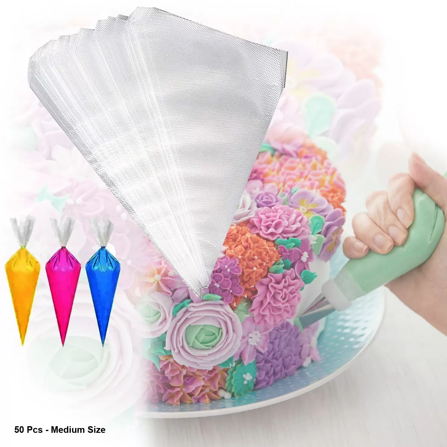 Disposable Piping Bags Cake Icing - 50 pcs White
