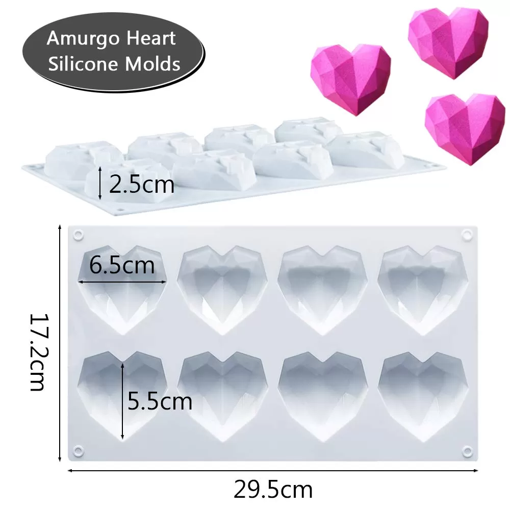 Generic 8 Diamond Heart Reusable Food Grade Silicone Mold - image 3