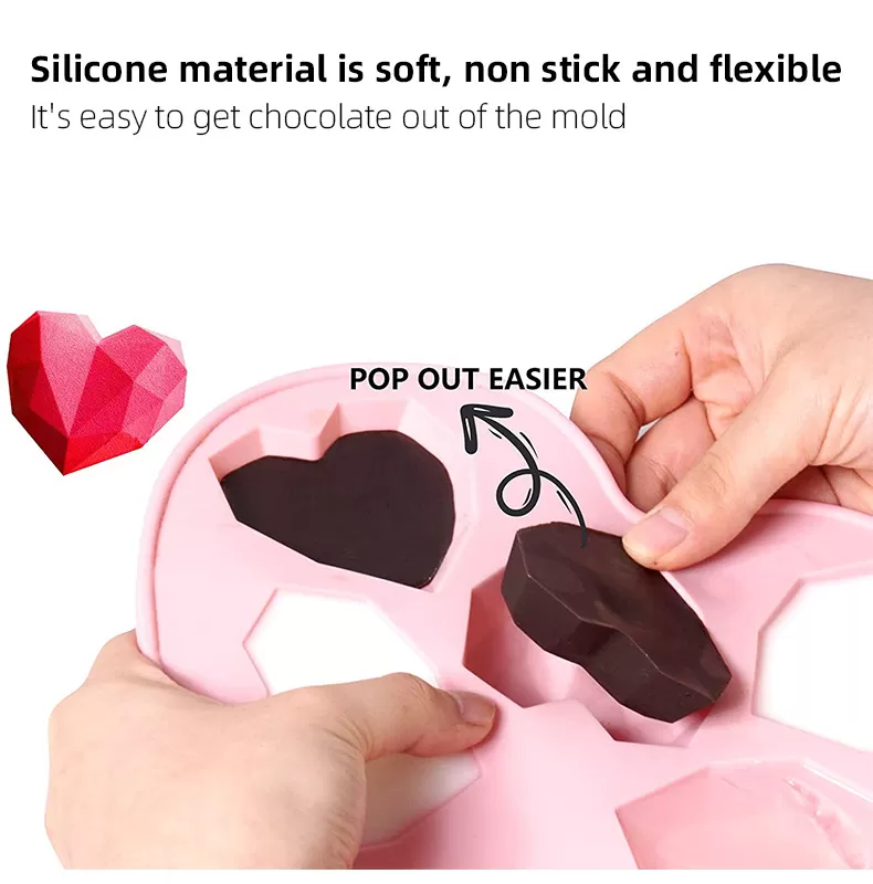 Generic 8 Diamond Heart Reusable Food Grade Silicone Mold - image 4