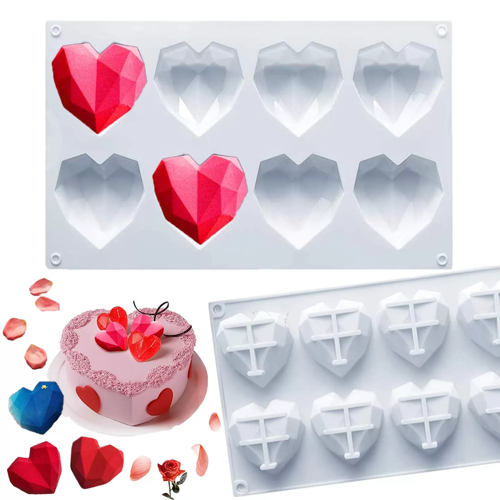 Generic 8 Diamond Heart Reusable Food Grade Silicone Mold - image 5