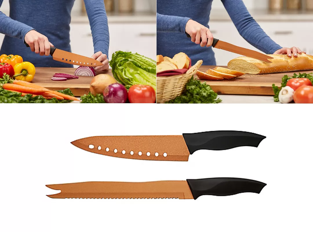 TV Home Innovations 3 Piece Knife set Non-stick Copper Chef Knife Set - image 1