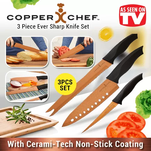 TV Home Innovations 3 Piece Knife set Non-stick Copper Chef Knife Set - image 3