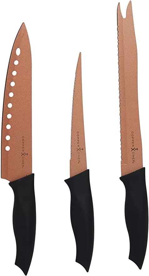 TV Home Innovations 3 Piece Knife set Non-stick Copper Chef Knife Set - image 4