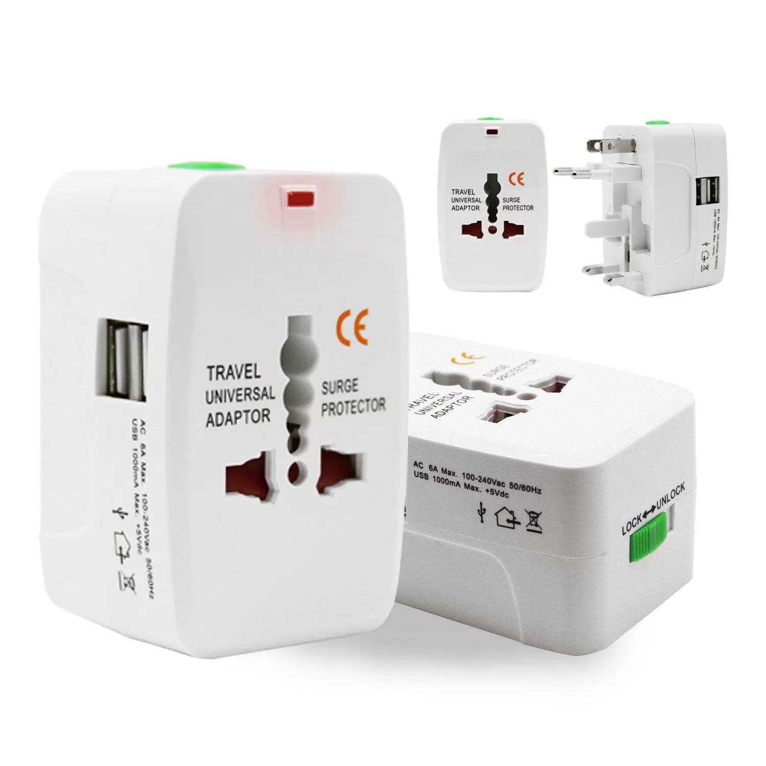 Generic Universal Travel Adapter Dual USB Multi-country White