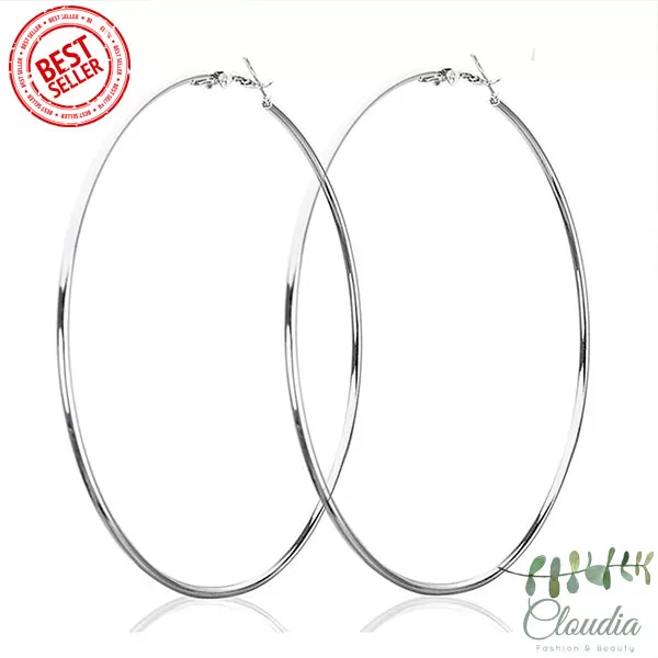 Generic Super Big Hoop Earrings Round 50mm Silver - image 2