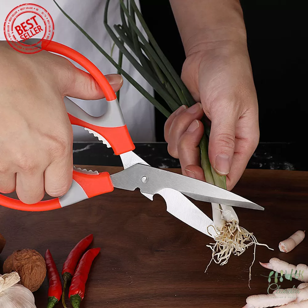 Orange Kitchen Scissors Multifunctional Stainless Steel - image 3