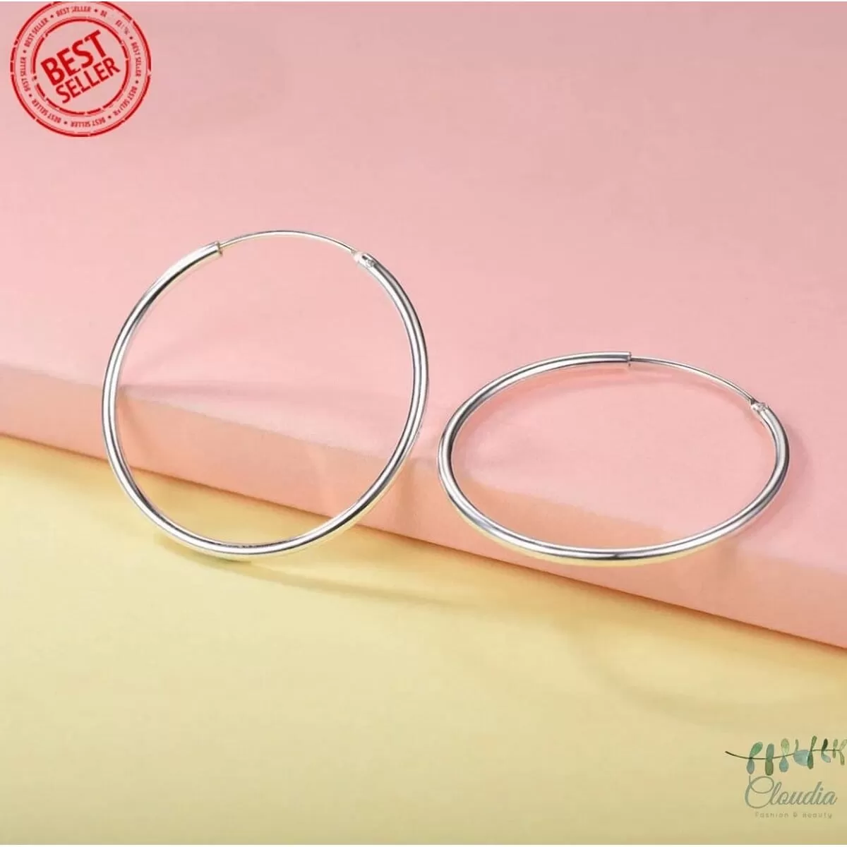 Generic Large Silver Round Hoop Earrings