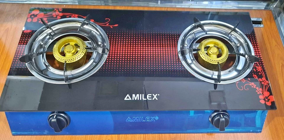 Amilex 2 Burner Glass Top Gas Cooker Autoignition