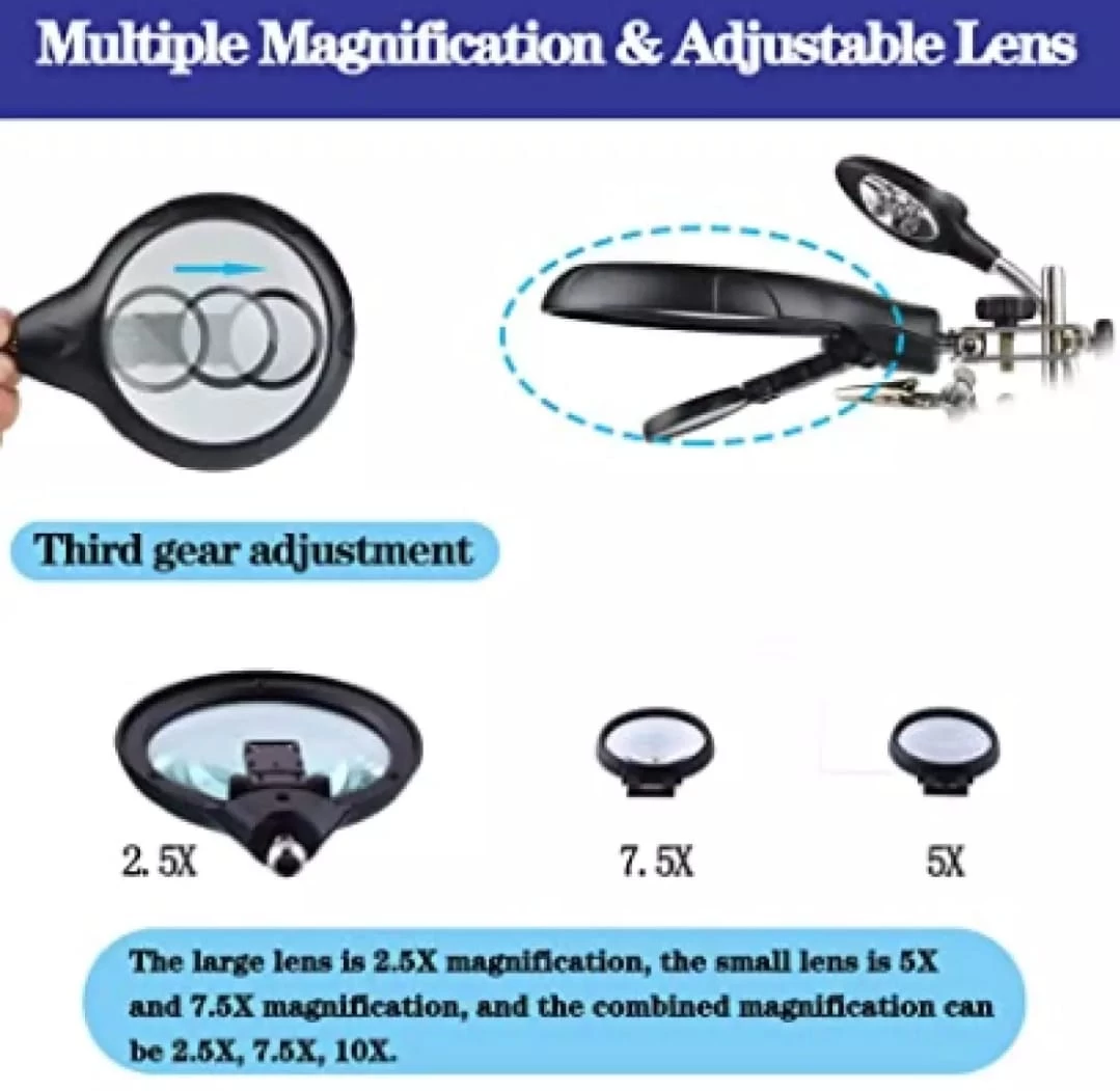 Generic 2.5X 7.5X 10X LED Light Magnifier Soldering Station - image 2