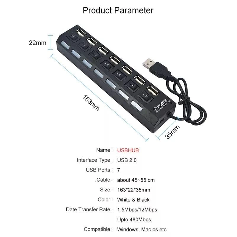 Generic 7 Port USB Hub USB 2.0 Multi Power Adapter - image 3