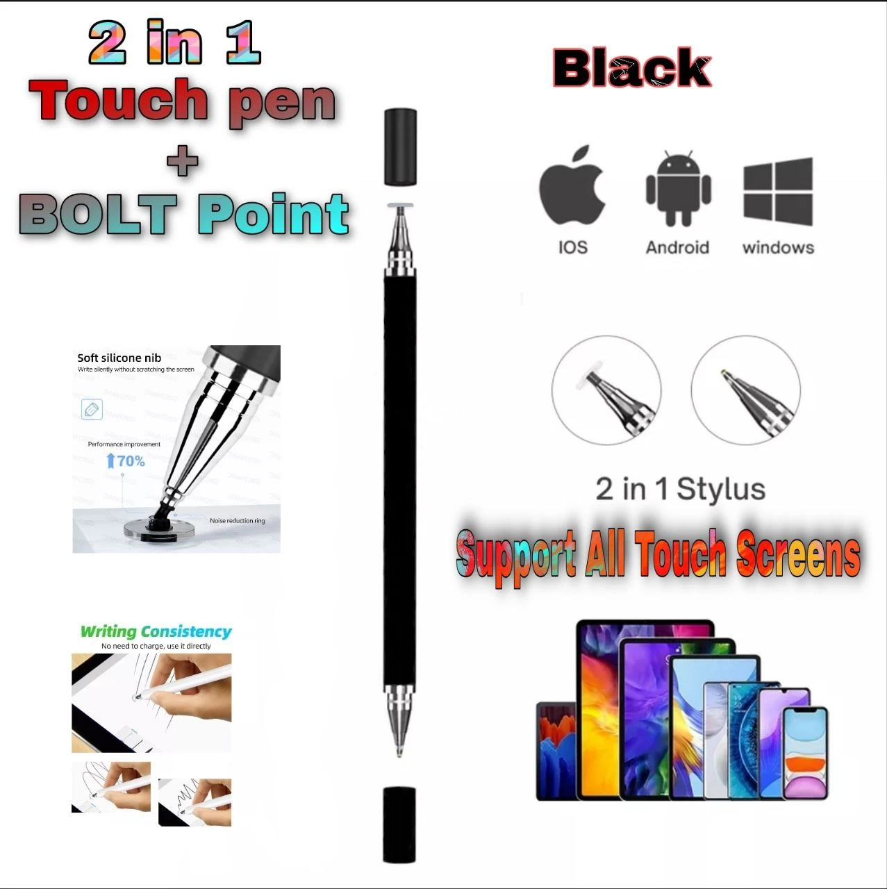 Generic Touch Stylus Pen 2-in-1 for Smartphones Tabs - image 3