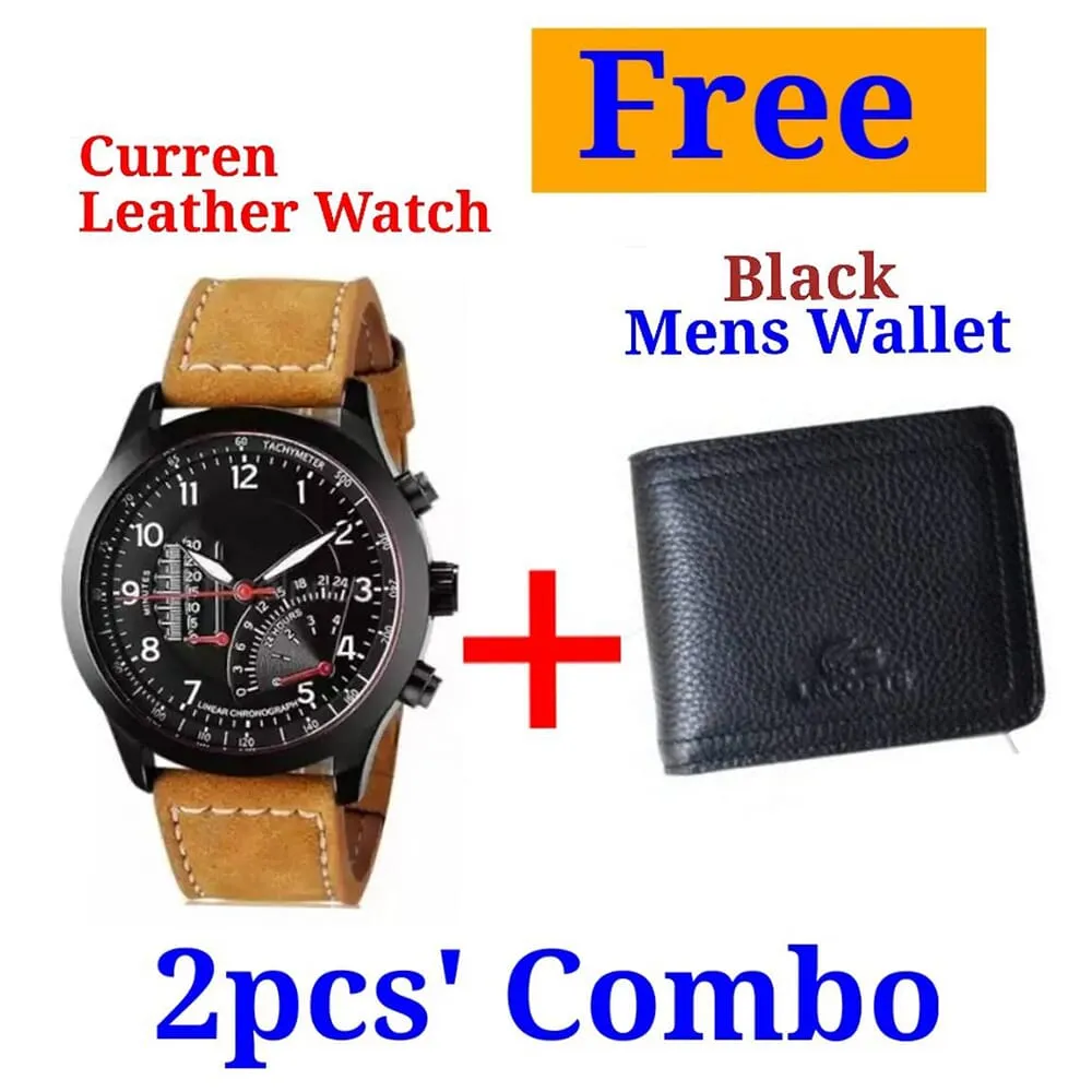 Generic Men's Leather Watch & Wallet Combo Waterproof