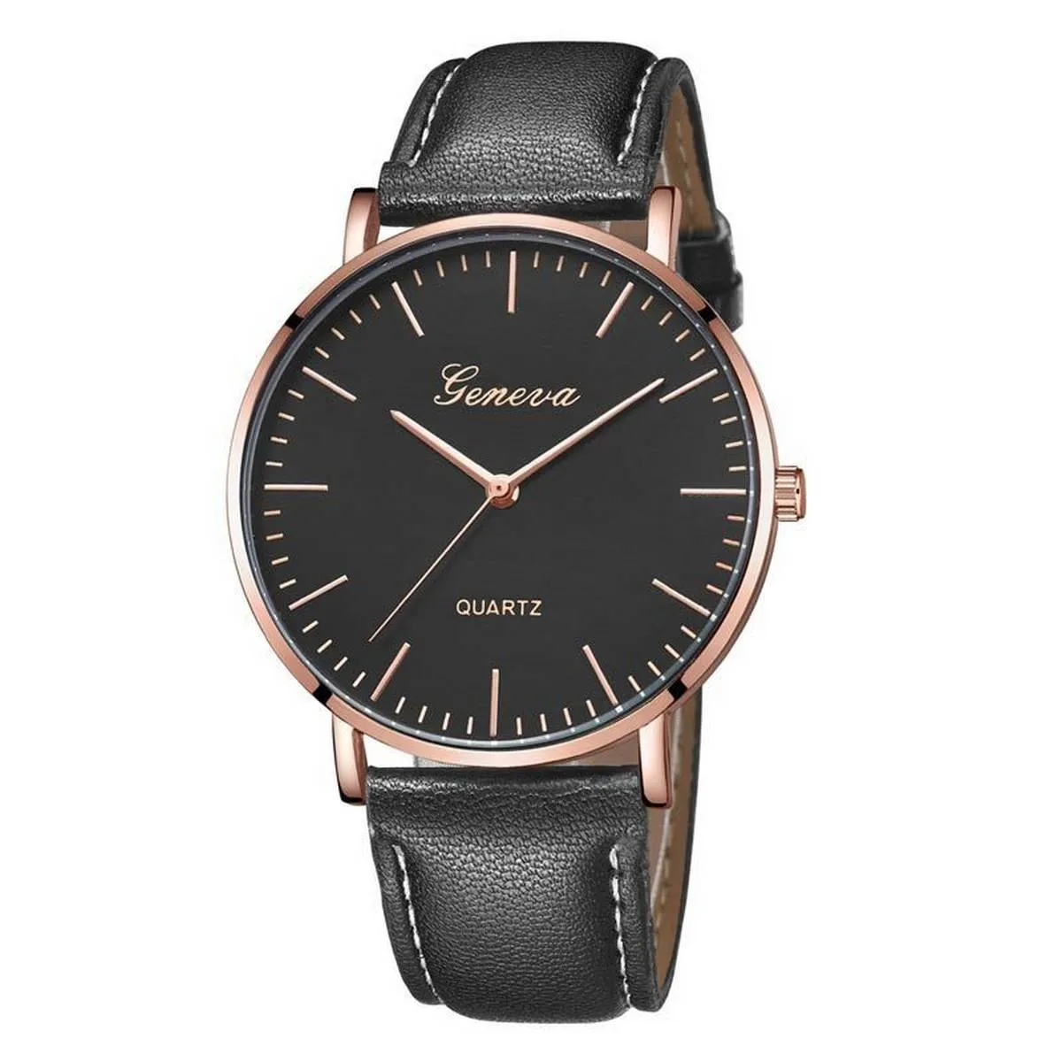 Geneva Fashion Casual Ladies Leather Watch Black Strap - image 1