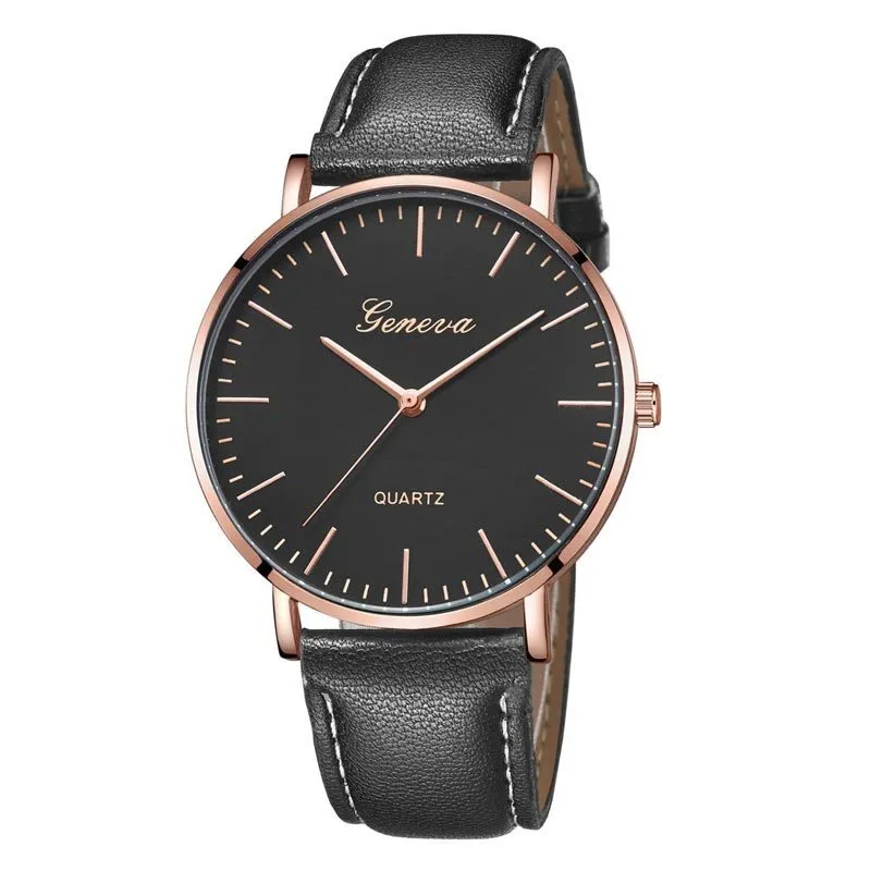 Geneva Fashion Casual Ladies Leather Watch Black Strap - image 2