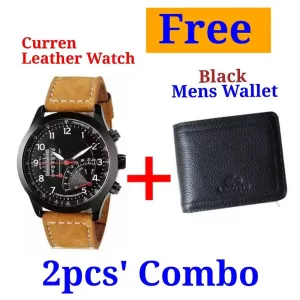 Generic Men's Leather Watch & Wallet Combo Waterproof