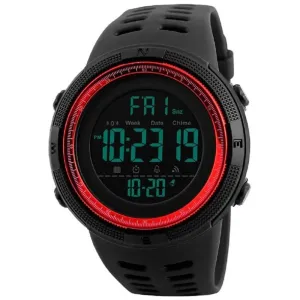 Piaoma Mens Black Digital Sport Watch Red Face