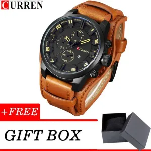 CURREN Mens Watch Luxury Leather Strap Waterproof Sport