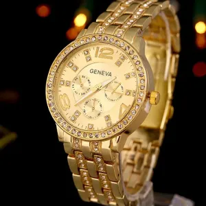 GENEVA Women Luxury Diamond Bling Crystal Quartz Gold Watch
