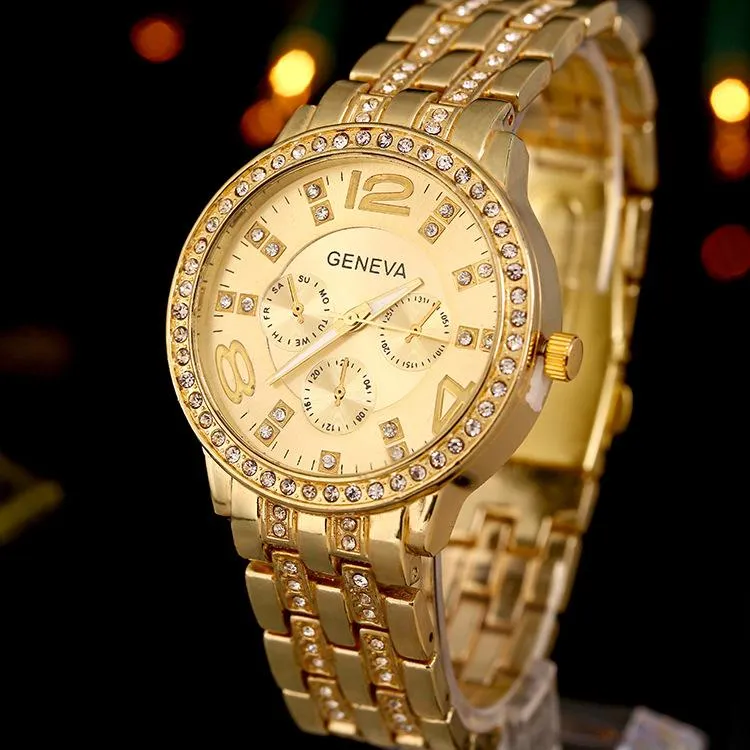 GENEVA Women Luxury Diamond Bling Crystal Quartz Gold Watch