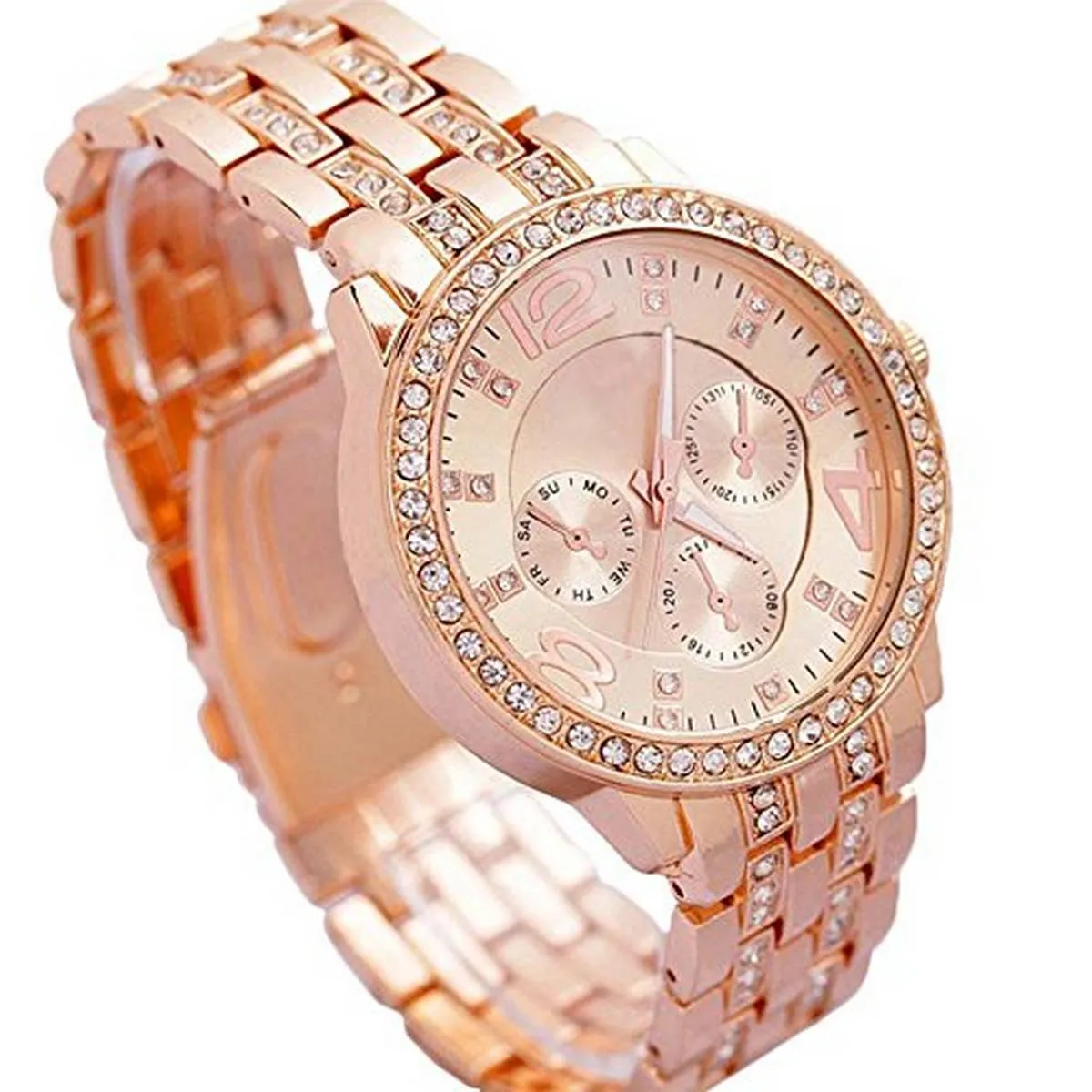 GENEVA Women Fashion Diamond Bling Quartz Rose Gold Watch - image 1