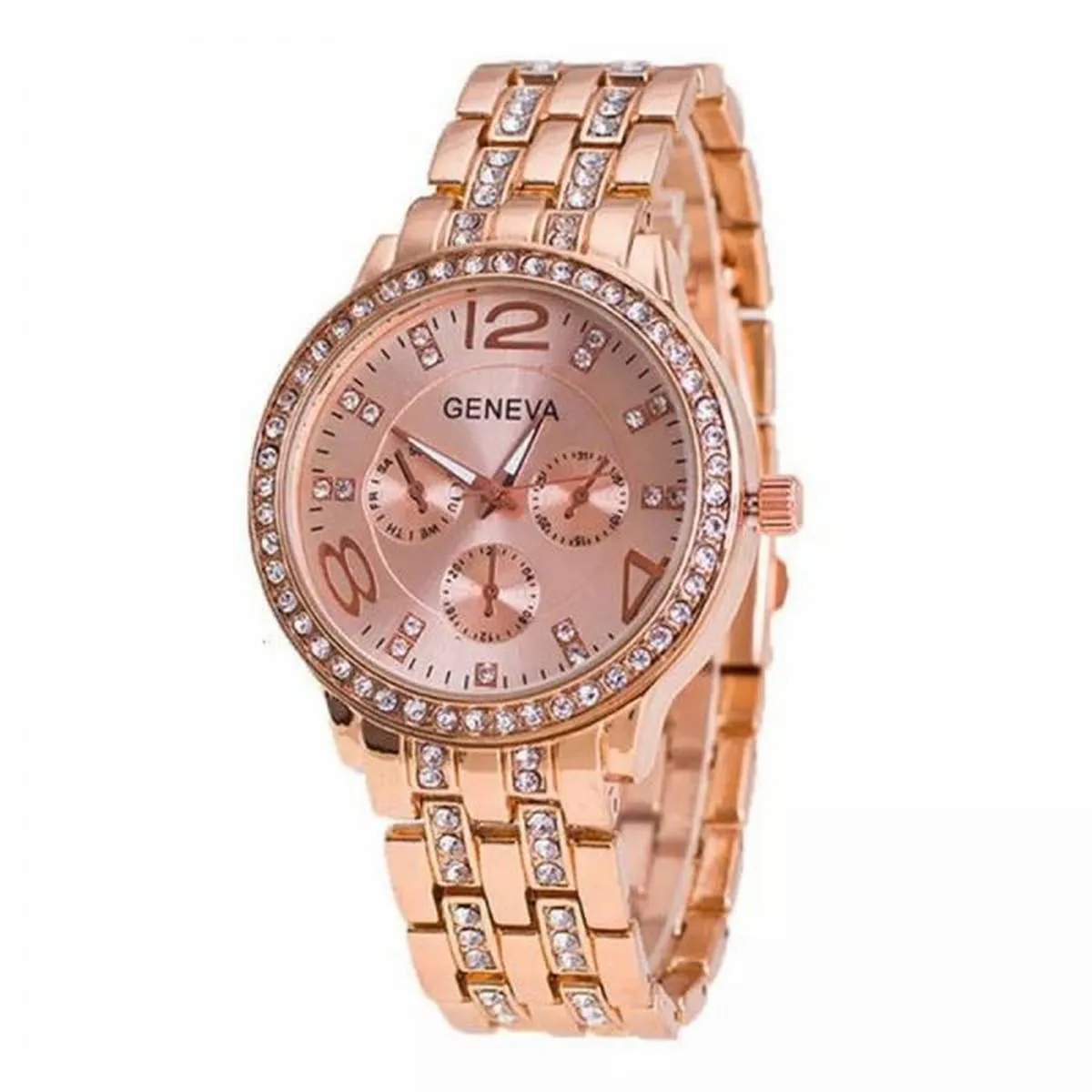 Geneva Watch Luxury Diamond Bling Crystal Quartz Rose Gold