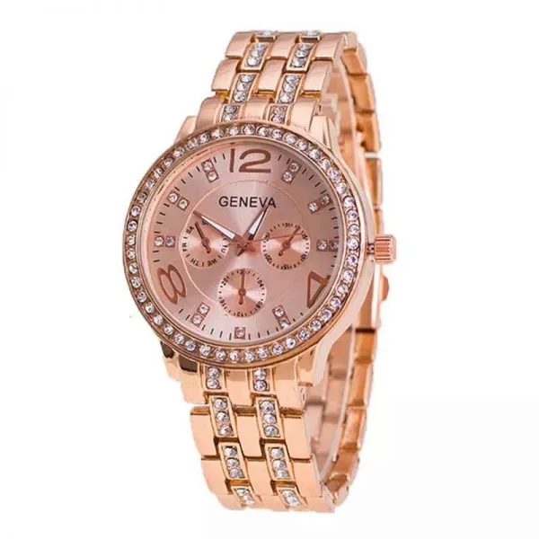 Geneva Watch Luxury Diamond Bling Crystal Quartz Rose Gold - image 2