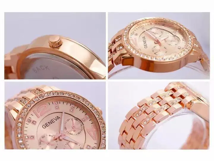 Geneva Watch Luxury Diamond Bling Crystal Quartz Rose Gold - image 3