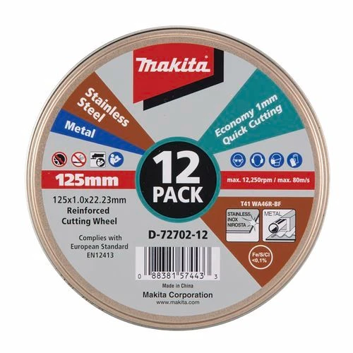 Makita 125 x 1 x 22.23mm Inox Cutting Disc - 12 Pack