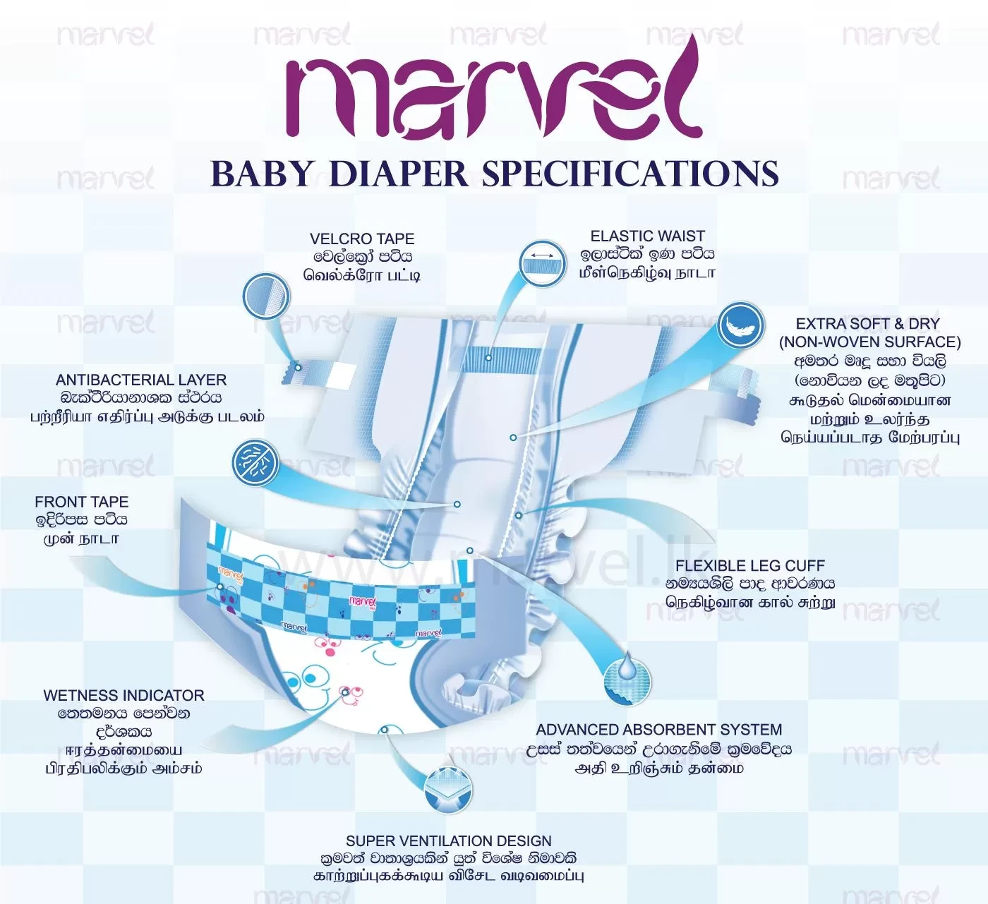 Marvel Baby Diapers Medium 16 Pcs Wetness Indicator - image 2