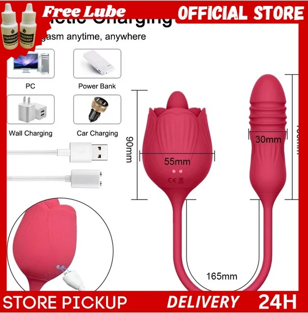 Rose Tongue Vibrator With Thrusting Sex Toy