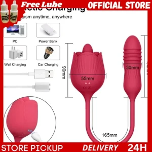 Rose Tongue Vibrator With Thrusting Sex Toy
