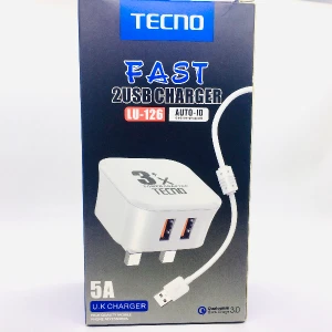 Tecno 5A Dual USB Fast Wall Charger