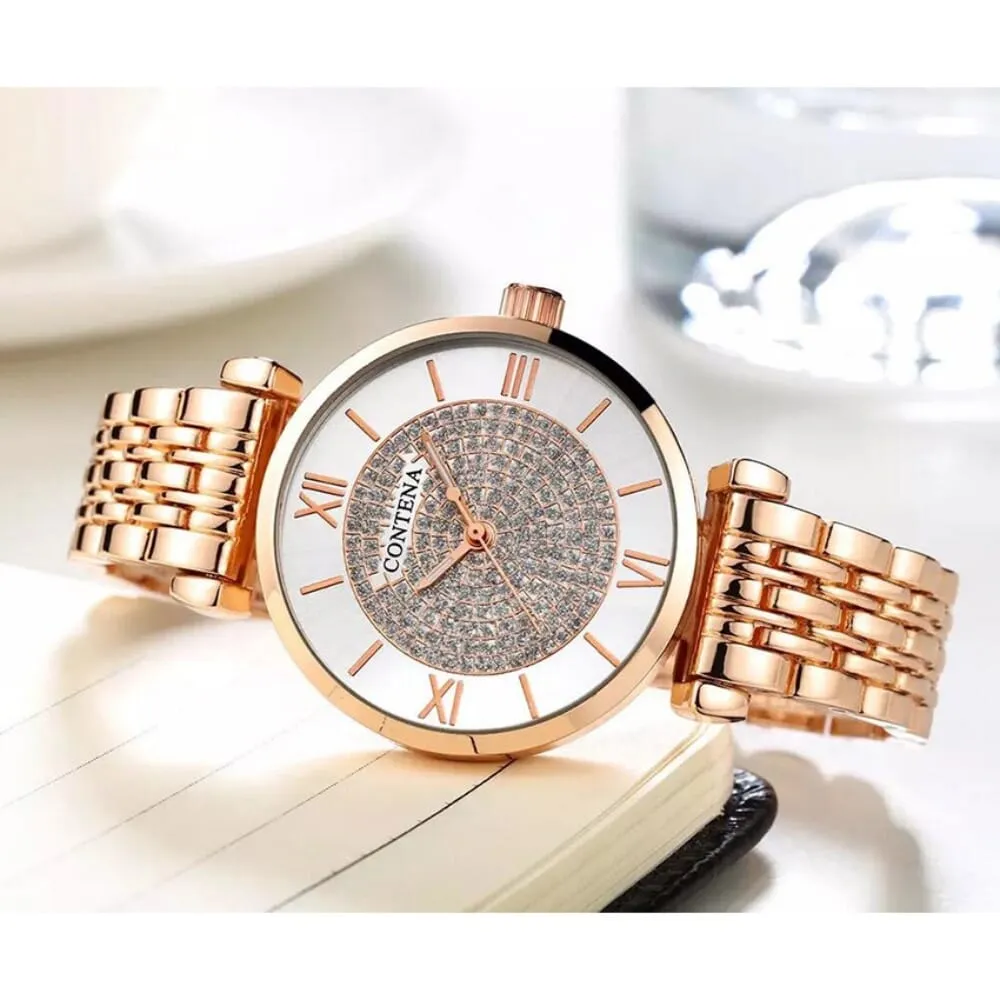 Contena Luxury Womens Wrist Watch Rose Gold